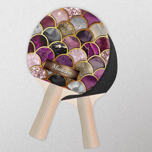 Raquette De Ping Pong Échelles mignonnes en or rose violet (Créateur téléchargé)