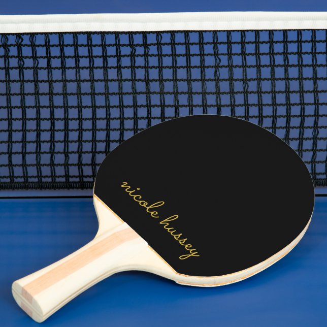 Raquette De Ping Pong Écriture noire et or | Monogramme moderne élégant (Insitu)