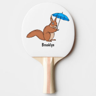 Raquette De Ping Pong Écureuil rouge mignon avec dessin animé parapluie