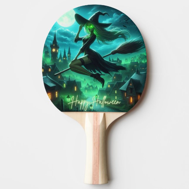 Raquette De Ping Pong Éffrayante verdure Halloween sorcière (Devant)