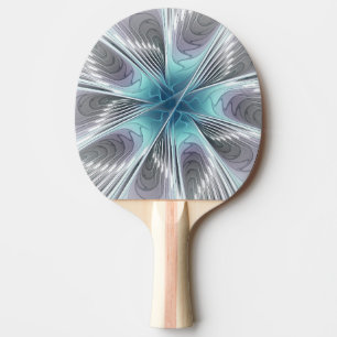 Raquette De Ping Pong Elégance Moderne Bleu Gris Blanc Fractage Art Flow