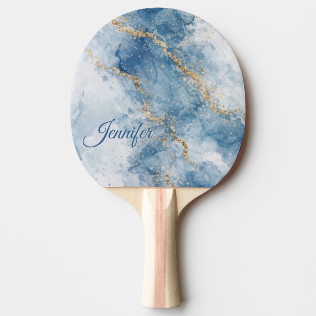 Raquette De Ping Pong Elegant Blue Gold Glitter Abstract Flow            (Devant)