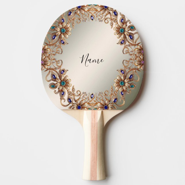 Raquette De Ping Pong Elegant Gold Jewel Flowers Ping Pong Paddle (Devant)