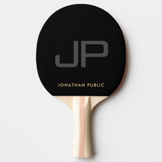 Raquette De Ping Pong Elegant Gold Nom Modèle noir Monogramme (Devant)