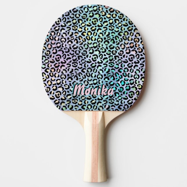 Raquette De Ping Pong Élégant Iridescente Glam Leopard 3D Monogramme (Devant)