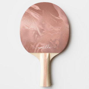 Raquette De Ping Pong Élégant look de marbre doré rose en cuivre mode