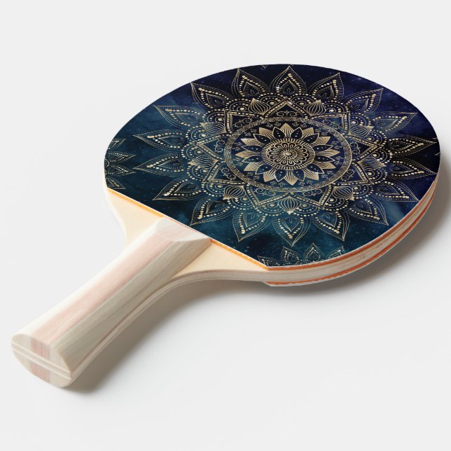 Raquette De Ping Pong Elégant Mandala Gold Blue Galaxy (Devant Angle)