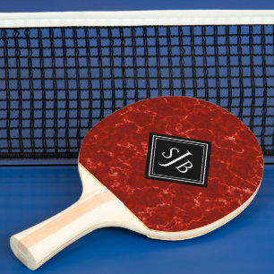 Raquette De Ping Pong Élégant marbre rouge noir diamant Monogramme