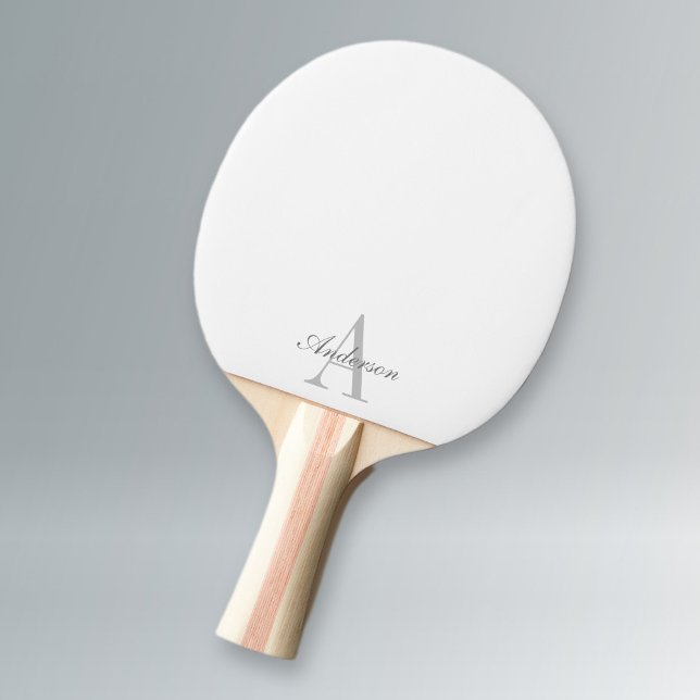 Raquette De Ping Pong Élégant Monogramme blanc et gris (Créateur téléchargé)