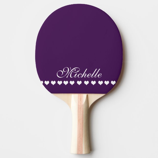 Raquette De Ping Pong Élégant Monogramme Coeurs blancs Eggplant pourpre (Devant)