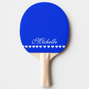 Raquette De Ping Pong Élégant Monogramme Coeurs blancs Royal Blue