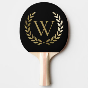 Raquette De Ping Pong Élégant monogramme de couronne de laurier d'or noi
