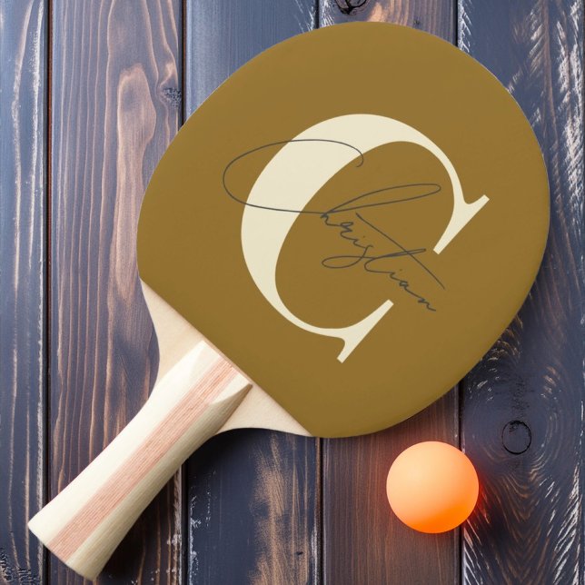 Raquette De Ping Pong Élégant Monogramme de style milieu de siècle, Chau (Créateur téléchargé)