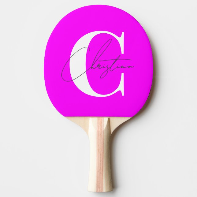 Raquette De Ping Pong Élégant Monogramme Électrique Rose Rétro Moderne (Devant)