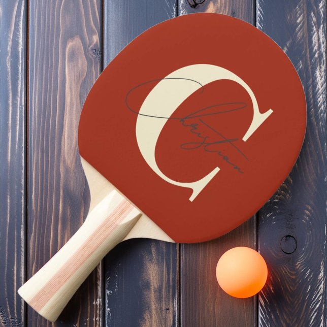 Raquette De Ping Pong Élégant Monogramme moderne du milieu du siècle Brû (Créateur téléchargé)