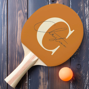 Raquette De Ping Pong Élégant Monogramme Moderne Du Milieu Du Siècle Chi