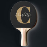 Raquette De Ping Pong Élégant Monogramme moderne Nom en Or Noir<br><div class="desc">Monogramme et nom personnalisés simples en Ping Pong Noir et Or</div>