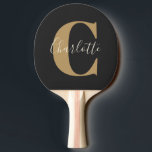 Raquette De Ping Pong Élégant Monogramme moderne Nom en Or Noir<br><div class="desc">Monogramme et nom personnalisés simples en Ping Pong Noir et Or</div>