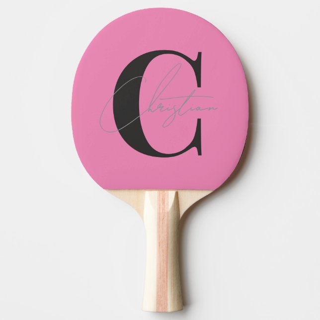 Raquette De Ping Pong Élégant Monogramme Moderne Rose et Noir (Devant)