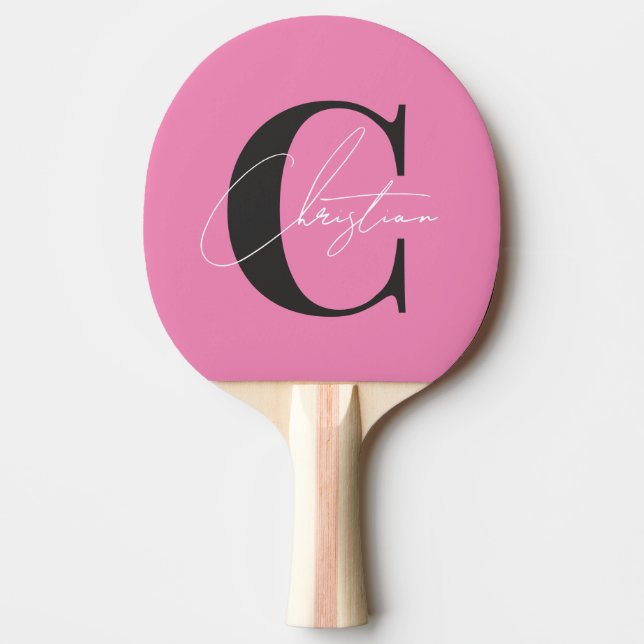 Raquette De Ping Pong Élégant Monogramme Moderne WH Rose et Noir (Devant)