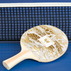Raquette De Ping Pong Élégant Monogramme Or Doré Monstera