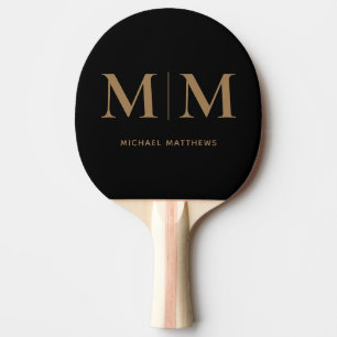 Raquette De Ping Pong Élégant Noir Or Personnalisé Masculine Monogram