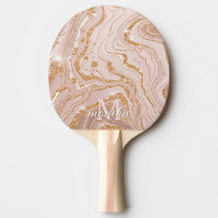 Raquette De Ping Pong Élégant or glam Blush rose marbre Personnalisé