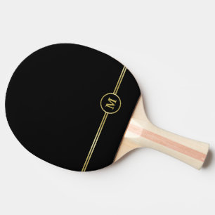 Raquette De Ping Pong Élégant or Monogramme personnalisé sur noir