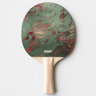 Raquette De Ping Pong Elégant rose en cuivre moderne or marbre vert