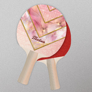 Raquette De Ping Pong Elégant rose or girly géométrique