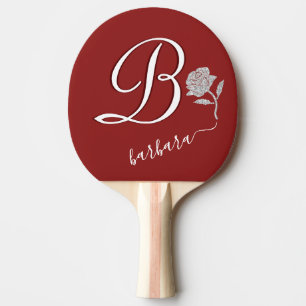 Raquette De Ping Pong Élégant rouge personnalisé Monogramme Nom Parti
