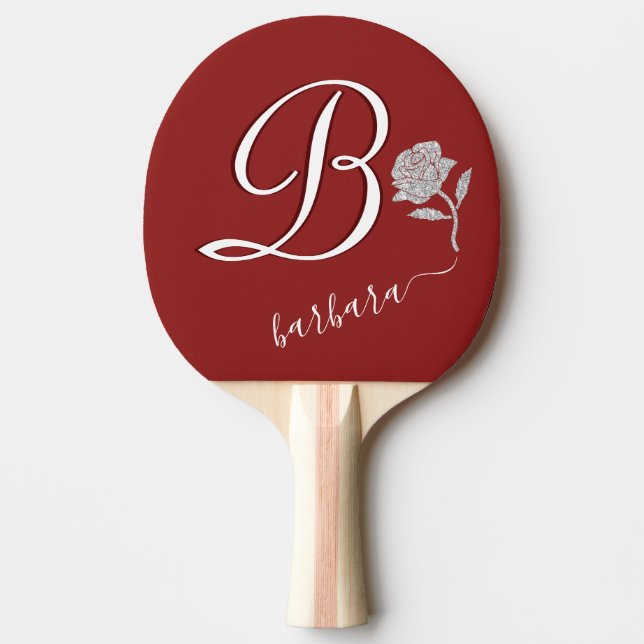 Raquette De Ping Pong Élégant rouge personnalisé Monogramme Nom Parties  (Devant)