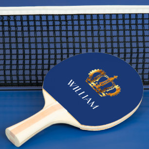 Raquette De Ping Pong Élégant Royal Gold Nom Couronne Bleu
