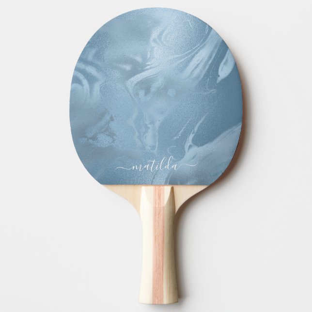 Raquette De Ping Pong Élégant style moderne, marbre bleu bébé (Devant)