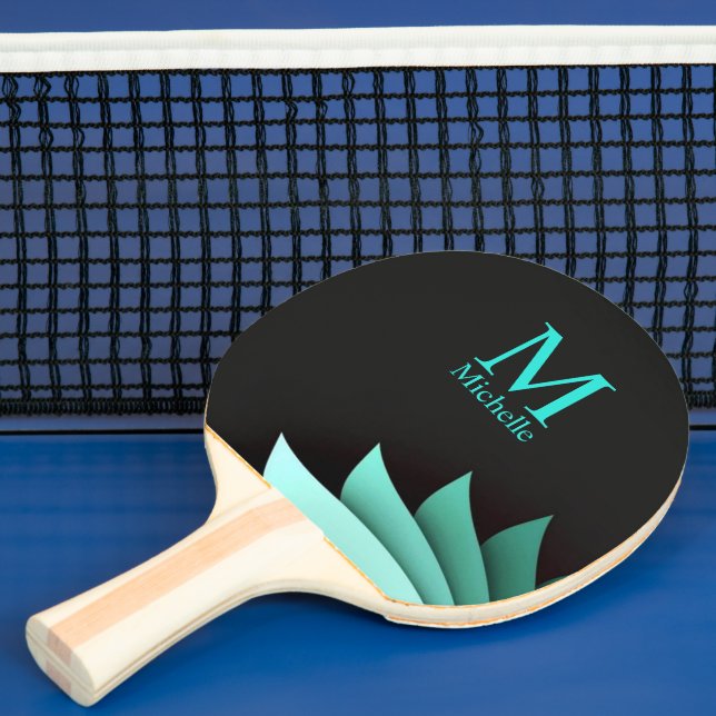 Raquette De Ping Pong Élégant Turquoise Floral Personnalisé Monogramme (Insitu)