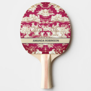 Raquette De Ping Pong Élégant vintage lac rouge toile de jouy monogramme