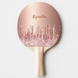 Raquette De Ping Pong Elégante parties scintillant en or rose en cuivre