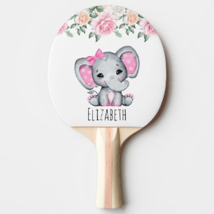 Raquette De Ping Pong Eléphant de bébé rose mignon avec frontière Rose