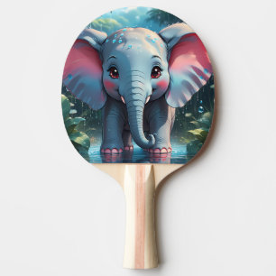 Raquette De Ping Pong Eléphant mignon dans la pluie