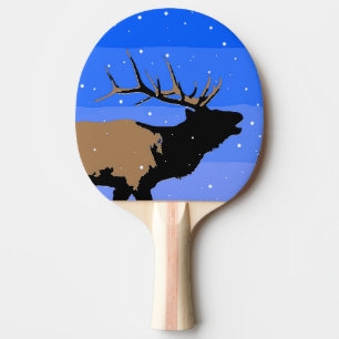 Raquette De Ping Pong Elk bouillonnant en hiver - Art original de la fau