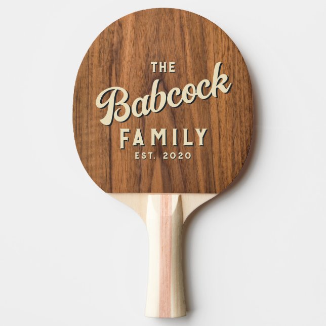 Raquette De Ping Pong Elm Wood Retro Family Name & Year (Devant)