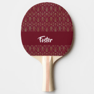 Raquette De Ping Pong Empreinte de dentelle vintage or en rouge