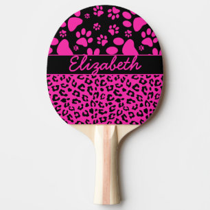 Raquette De Ping Pong Empreinte de léopard rose et noir et pattes perso