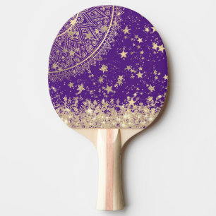 Raquette De Ping Pong Enchanter Mandala avec des étoiles d'or sur violet