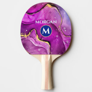 Raquette De Ping Pong Encre liquide dorée et violet rouge, monogramme et