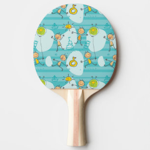 Raquette De Ping Pong Enfants mignons jouant sur le motif de plage