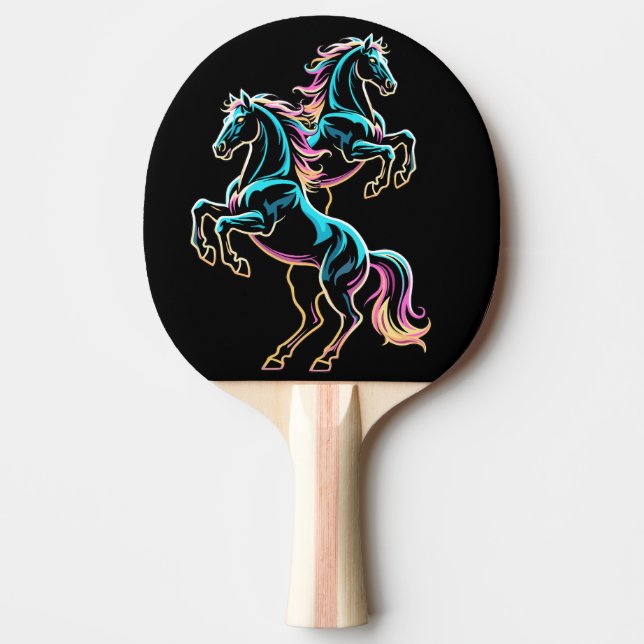 Raquette De Ping Pong Enseigne au néon Cheval Style Rétro Glitch (Devant)