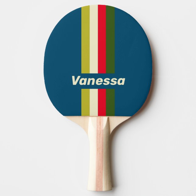 Raquette De Ping Pong Épingle Rugby Rétro Rayée avec Nom (Devant)