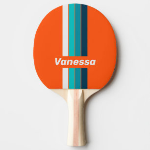 Raquette De Ping Pong Épinglette Rétro de Sauveteur Rayée avec Nom