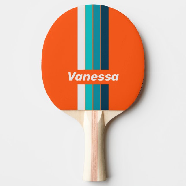 Raquette De Ping Pong Épinglette Rétro de Sauveteur Rayée avec Nom (Devant)